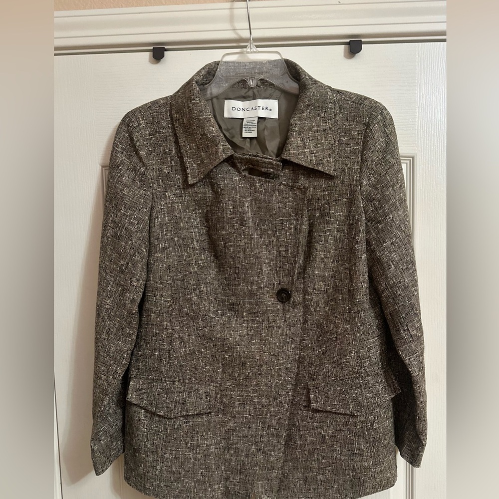 Women’s DONCASTER Silk Blend Brown Gray Patterned Button Jacket. Size 10. - Picture 1 of 7